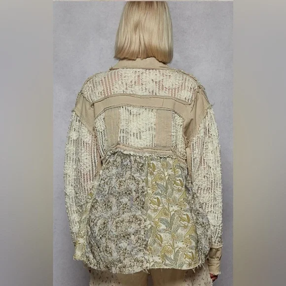 NEW POL Stylish Powder Grey Patchwork Jacket Size Small - Picture 2 of 3